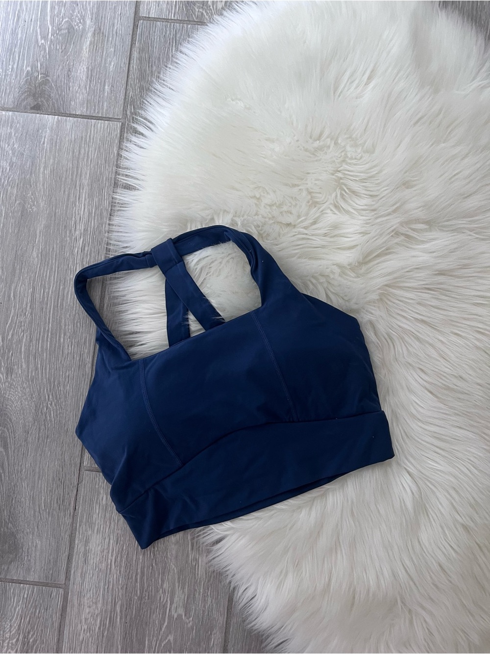 High-Support Navy Blue Sports Bra with Racerback Straps